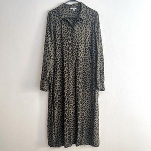 Lucky Brand Olive Green and Black Leopard Print Long Sleeve Dress